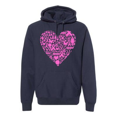 Breast Cancer Unity Heart Mash Up Premium Hoodie