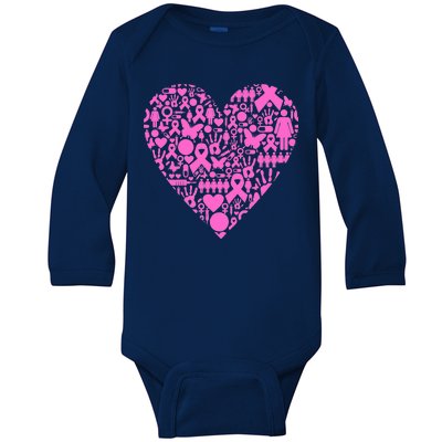 Breast Cancer Unity Heart Mash Up Baby Long Sleeve Bodysuit