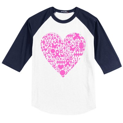 Breast Cancer Unity Heart Mash Up Baseball Sleeve Shirt