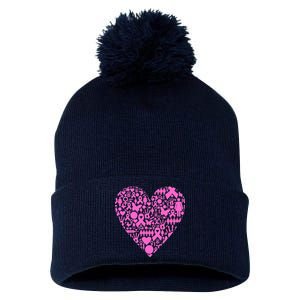 Breast Cancer Unity Heart Mash Up Pom Pom 12in Knit Beanie