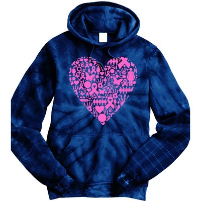 Breast Cancer Unity Heart Mash Up Tie Dye Hoodie