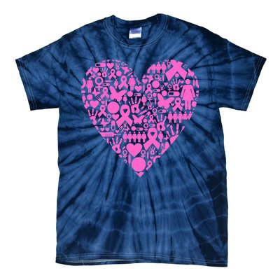 Breast Cancer Unity Heart Mash Up Tie-Dye T-Shirt