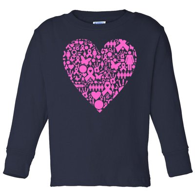 Breast Cancer Unity Heart Mash Up Toddler Long Sleeve Shirt