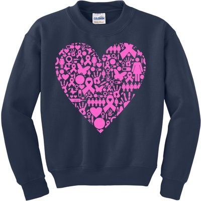 Breast Cancer Unity Heart Mash Up Kids Sweatshirt