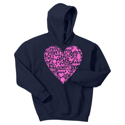 Breast Cancer Unity Heart Mash Up Kids Hoodie