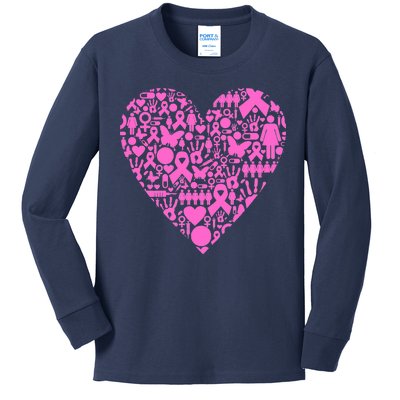 Breast Cancer Unity Heart Mash Up Kids Long Sleeve Shirt