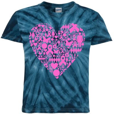 Breast Cancer Unity Heart Mash Up Kids Tie-Dye T-Shirt