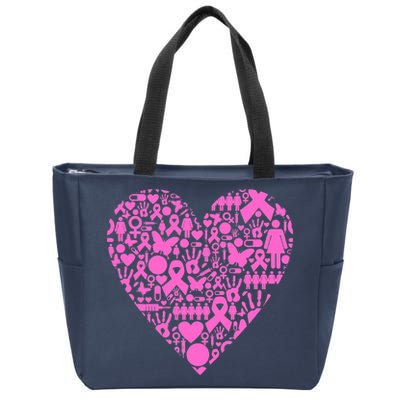 Breast Cancer Unity Heart Mash Up Zip Tote Bag