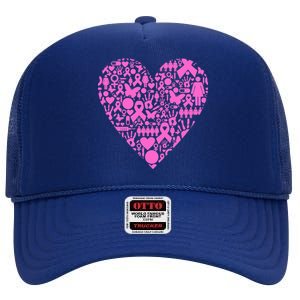 Breast Cancer Unity Heart Mash Up High Crown Mesh Back Trucker Hat