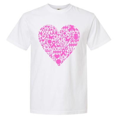 Breast Cancer Unity Heart Mash Up Garment-Dyed Heavyweight T-Shirt