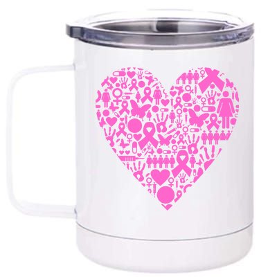 Breast Cancer Unity Heart Mash Up 12 oz Stainless Steel Tumbler Cup