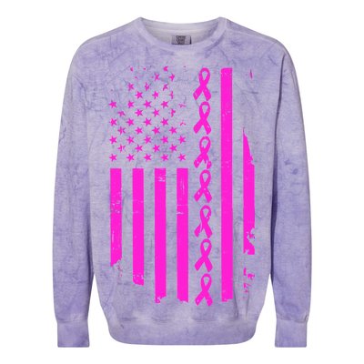 Breast Cancer USA Ribbon Flag Colorblast Crewneck Sweatshirt