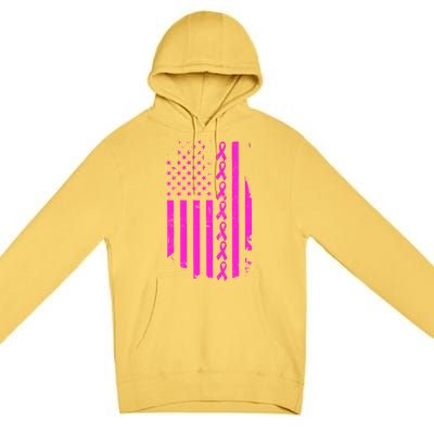 Breast Cancer USA Ribbon Flag Premium Pullover Hoodie