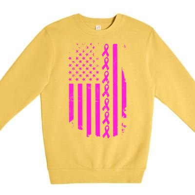 Breast Cancer USA Ribbon Flag Premium Crewneck Sweatshirt