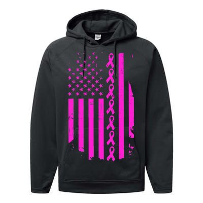 Breast Cancer USA Ribbon Flag Performance Fleece Hoodie