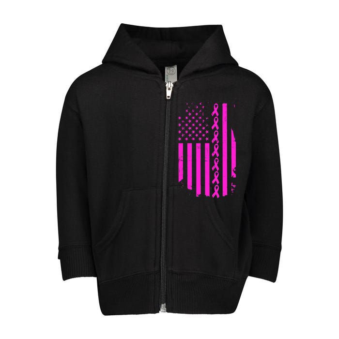 Breast Cancer USA Ribbon Flag Toddler Zip Fleece Hoodie