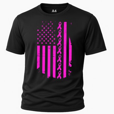 Breast Cancer USA Ribbon Flag Cooling Performance Crew T-Shirt