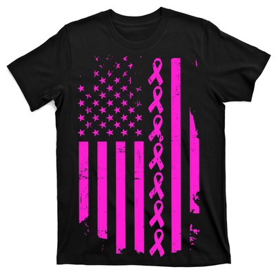 Breast Cancer USA Ribbon Flag T-Shirt