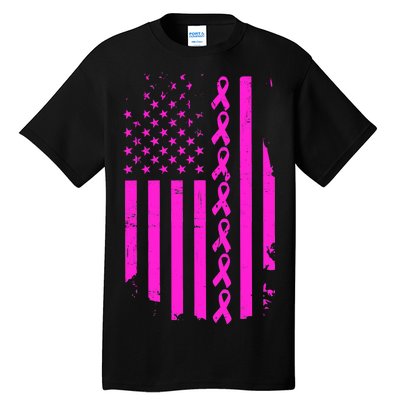 Breast Cancer USA Ribbon Flag Tall T-Shirt