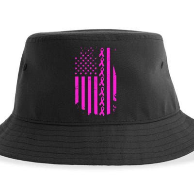 Breast Cancer USA Ribbon Flag Sustainable Bucket Hat