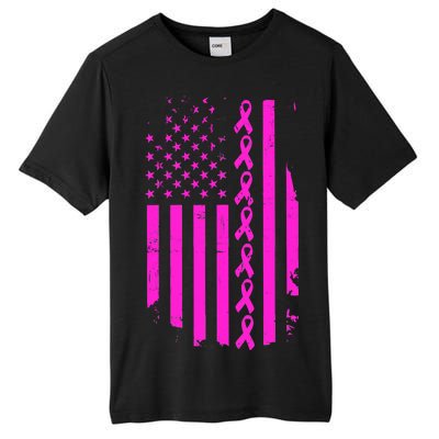 Breast Cancer USA Ribbon Flag Tall Fusion ChromaSoft Performance T-Shirt