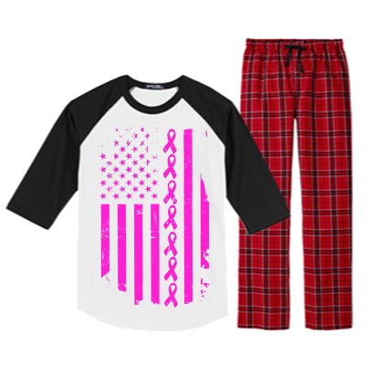 Breast Cancer USA Ribbon Flag Raglan Sleeve Pajama Set