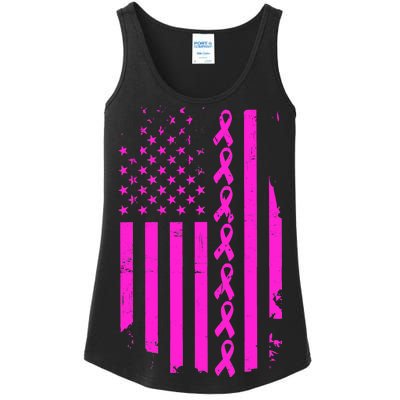 Breast Cancer USA Ribbon Flag Ladies Essential Tank