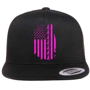 Breast Cancer USA Ribbon Flag Flat Bill Trucker Hat