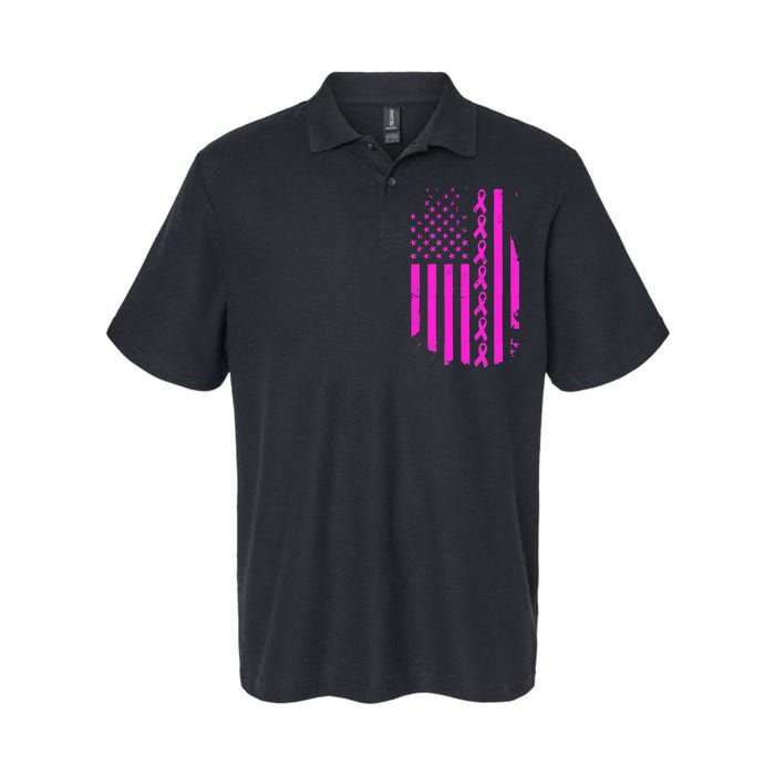 Breast Cancer USA Ribbon Flag Softstyle Adult Sport Polo