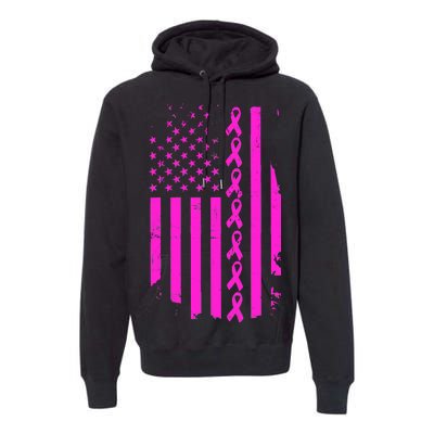 Breast Cancer USA Ribbon Flag Premium Hoodie