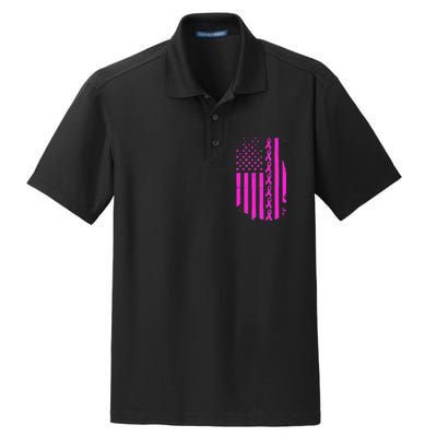 Breast Cancer USA Ribbon Flag Dry Zone Grid Polo