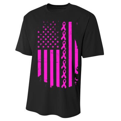 Breast Cancer USA Ribbon Flag Performance Sprint T-Shirt