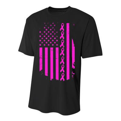 Breast Cancer USA Ribbon Flag Youth Performance Sprint T-Shirt