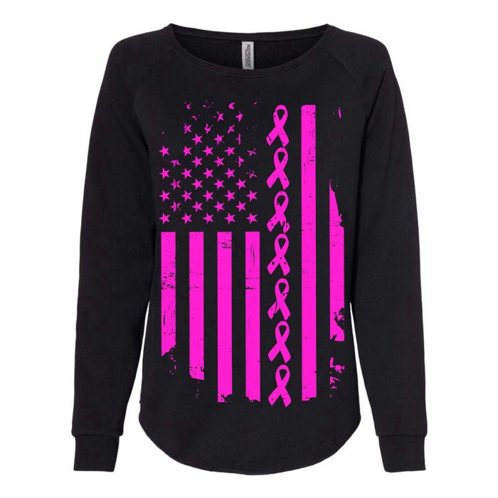 Breast Cancer USA Ribbon Flag Womens California Wash Sweatshirt