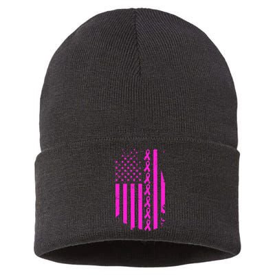 Breast Cancer USA Ribbon Flag Sustainable Knit Beanie