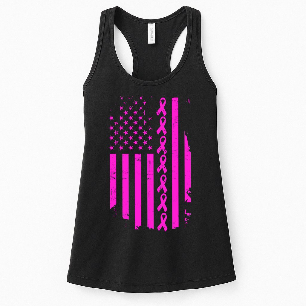 Breast Cancer USA Ribbon Flag Womens Tank Top
