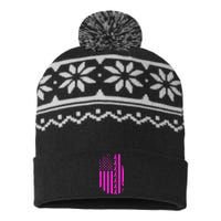 Breast Cancer USA Ribbon Flag USA-Made Snowflake Beanie