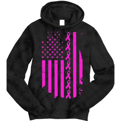 Breast Cancer USA Ribbon Flag Tie Dye Hoodie