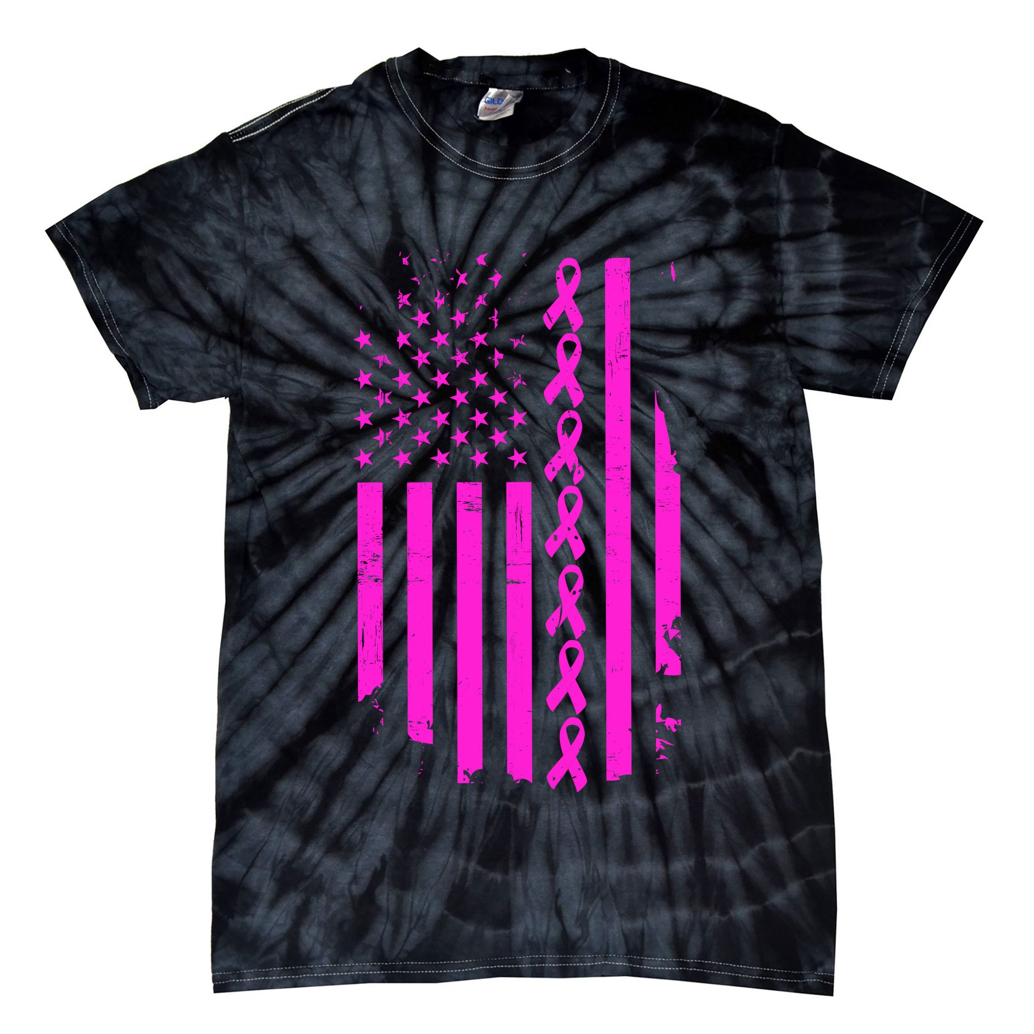 Breast Cancer USA Ribbon Flag Tie-Dye T-Shirt