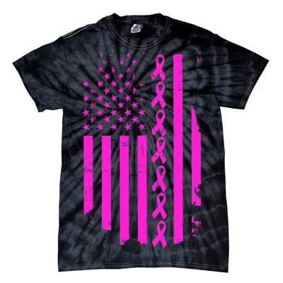 Breast Cancer USA Ribbon Flag Tie-Dye T-Shirt