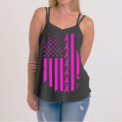 Breast Cancer USA Ribbon Flag Women's Strappy Tank