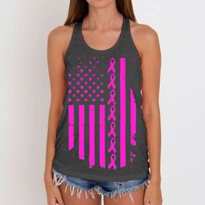 Breast Cancer USA Ribbon Flag Women's Knotted Racerback Tank