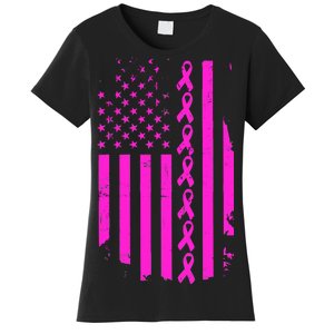 Breast Cancer USA Ribbon Flag Women's T-Shirt