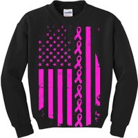 Breast Cancer USA Ribbon Flag Kids Sweatshirt