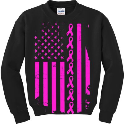 Breast Cancer USA Ribbon Flag Kids Sweatshirt