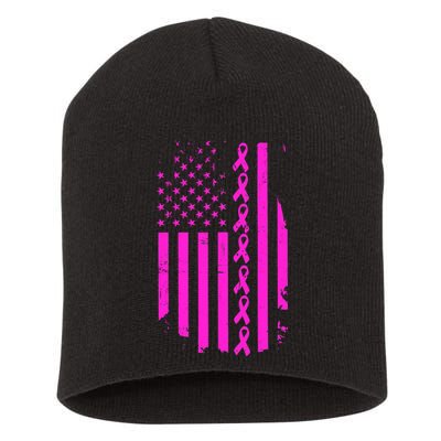 Breast Cancer USA Ribbon Flag Short Acrylic Beanie