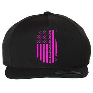 Breast Cancer USA Ribbon Flag Wool Snapback Cap