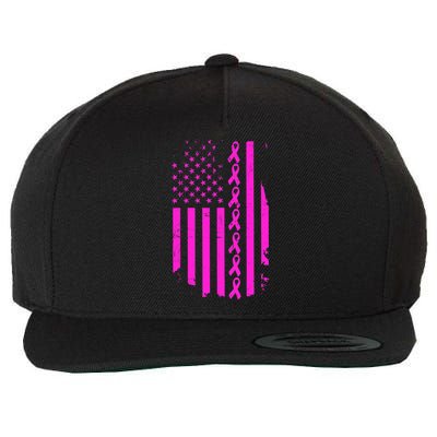 Breast Cancer USA Ribbon Flag Wool Snapback Cap