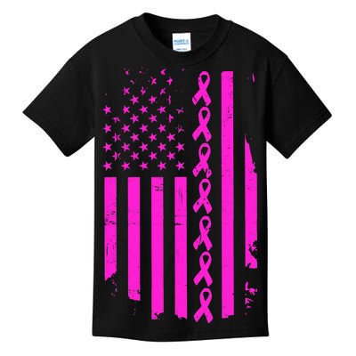 Breast Cancer USA Ribbon Flag Kids T-Shirt