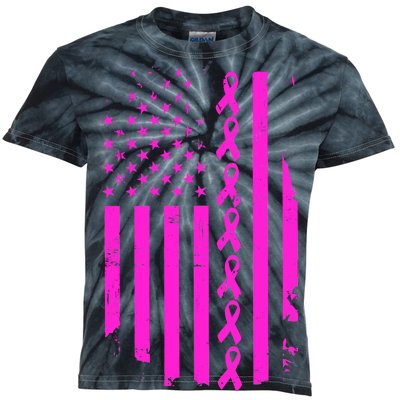 Breast Cancer USA Ribbon Flag Kids Tie-Dye T-Shirt